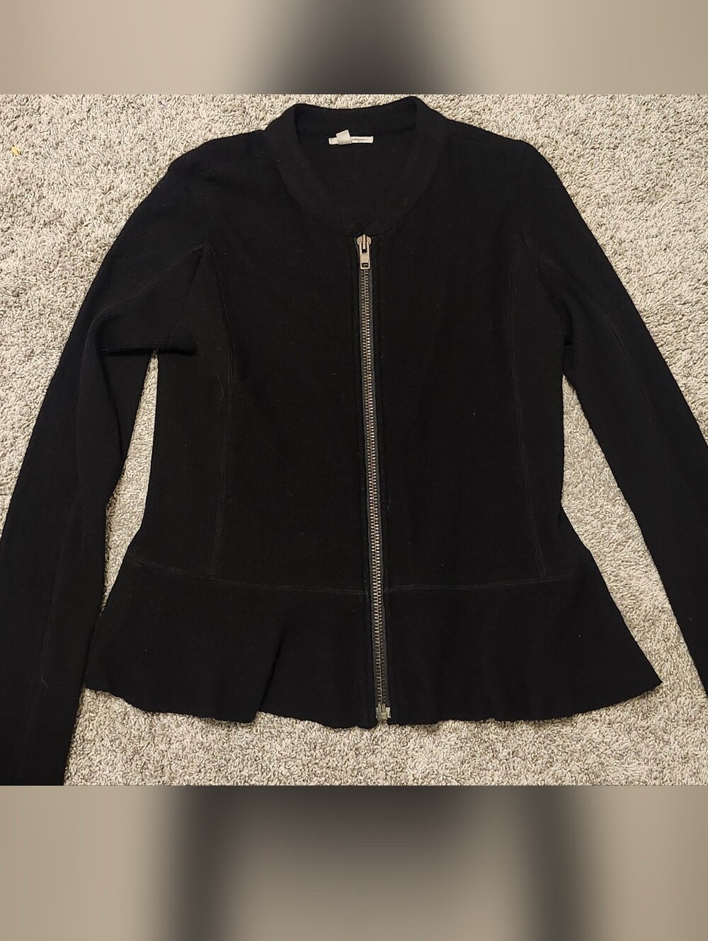 Halogen 100% Merino Wool Zip Front Cardigan Jacket Size S Black